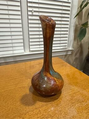 Glaze Pottery Stoneware Bud Vase Signed Brown